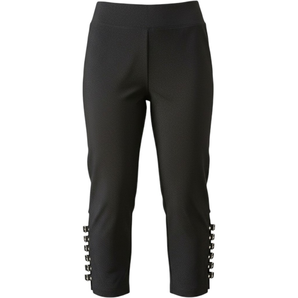 Joseph Ribkoff Pants Womens 4 Black Knit Pull On Ankle Rhinestone Slit Dressy
